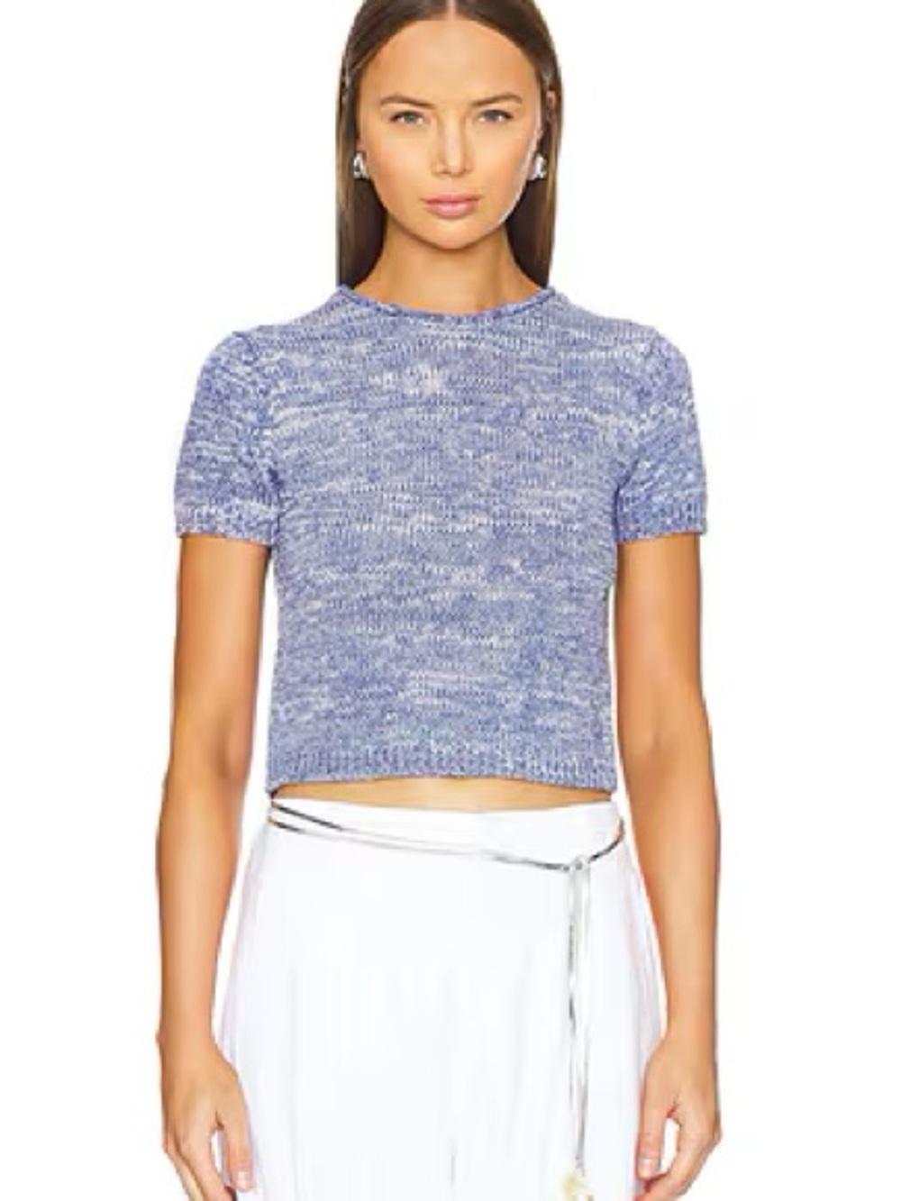 Blue Marled Knit Short-Sleeve Crop Top